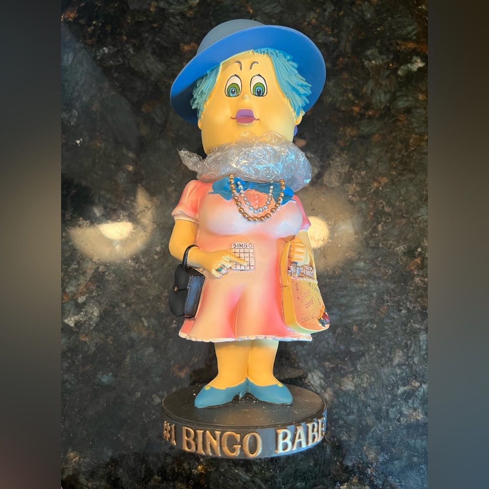 New in Box #1 Bingo Babe Bobbing Head Figurine in Pink Dress - Picture 2 of 10